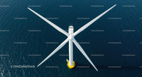 Aerial View of Offshore Wind Turbine in the Blue Ocean