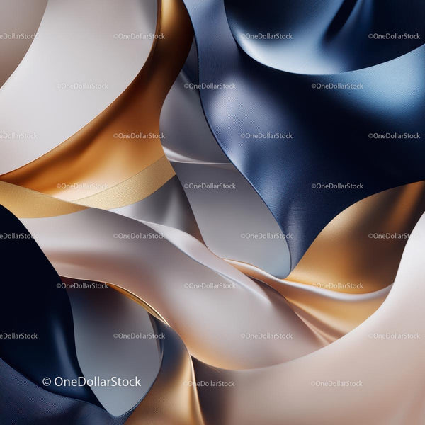 Luxurious Blue and Gold Fabric with Flowing Waves