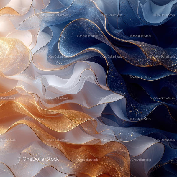 Abstract Waves with Golden and Blue Accents