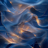 Abstract Blue and Gold Swirling Fabric Design