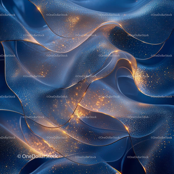 Abstract Blue and Gold Swirling Fabric Design