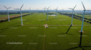 Aerial View of Wind Turbines on Green Field