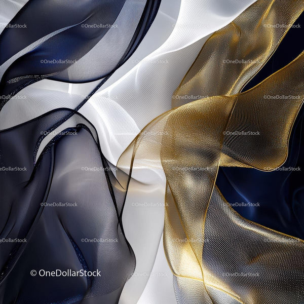 Flowing Gold and Black Sheer Fabric with Elegant Waves