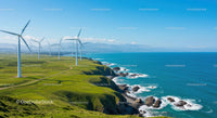Wind Turbines on Verdant Coastal Cliffs Overlooking Ocean