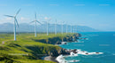 Wind Turbines on a Scenic Coastal Green Landscape