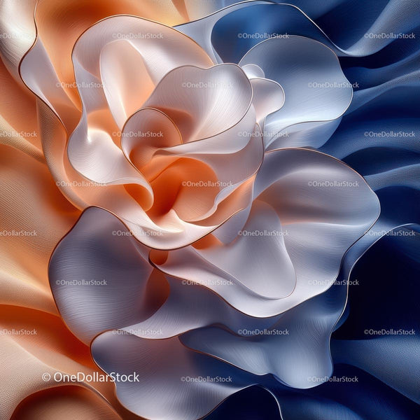 Abstract 3D Rose Petals in Blue and Orange Tones