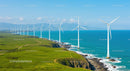Wind Turbines on a Coastal Green Landscape