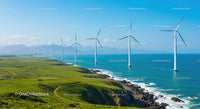 Wind Turbines on Scenic Coastal Landscape