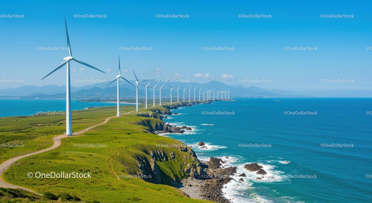 Wind Turbines Along Scenic Coastal Cliffs
