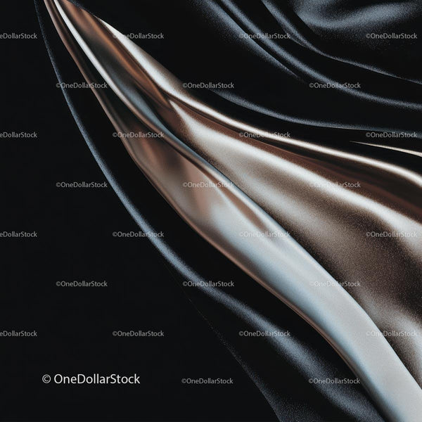 Luxurious Black and Silver Satin Fabric with Elegant Folds