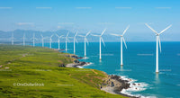 Coastal Wind Farm with Turbines and Ocean View