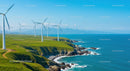 Wind Turbines on Scenic Green Coastal Landscape