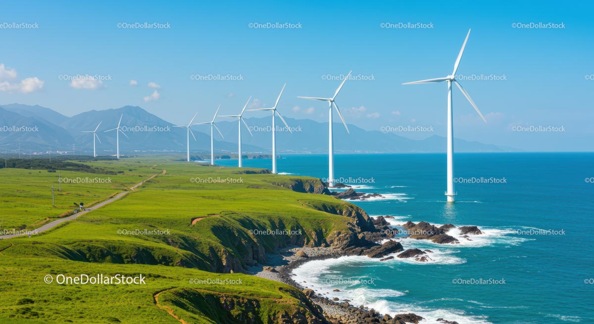 Wind Turbines on a Gorgeous Coastal Landscape