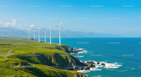 Nadmorskie Turbiny Wiatrowe na Zielonym Klifie