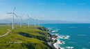 Wind Turbines on a Green Coastal Landscape