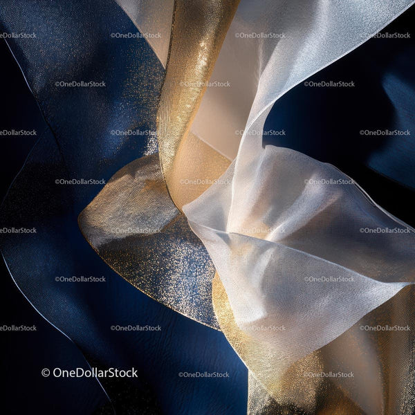 Blue and Gold Sheer Fabric with Shimmering Texture