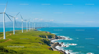 Wind Turbines Along a Scenic Coastal Landscape