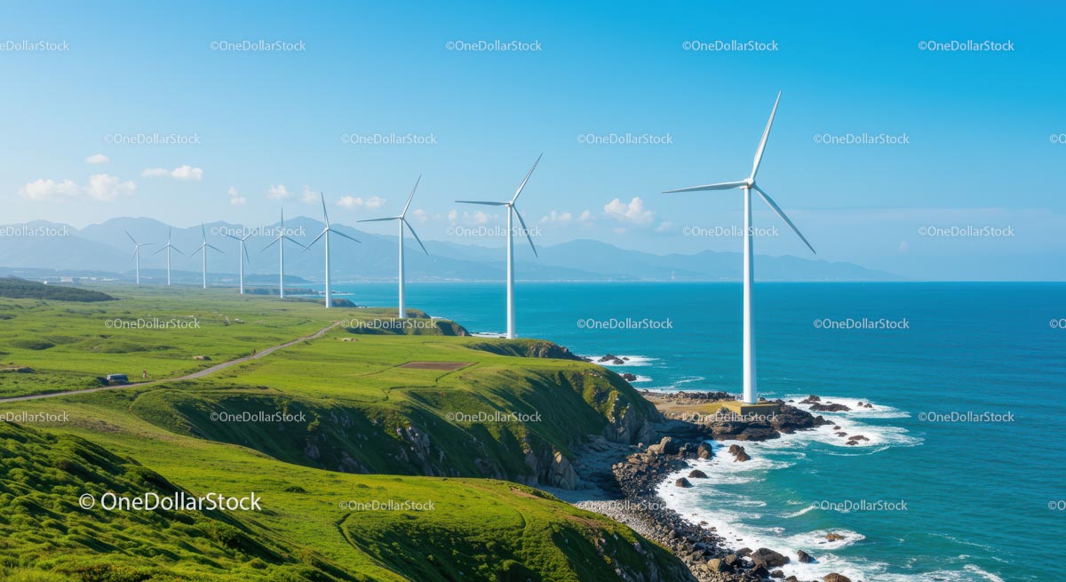 Wind Turbines on a Scenic Coastal Cliff