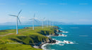 Wind Turbines on Scenic Coastal Landscape with Ocean View