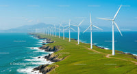 Wind Turbines Along a Scenic Coastal Landscape
