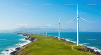 Wind Turbines on Scenic Coastal Cliff Overlooking Ocean