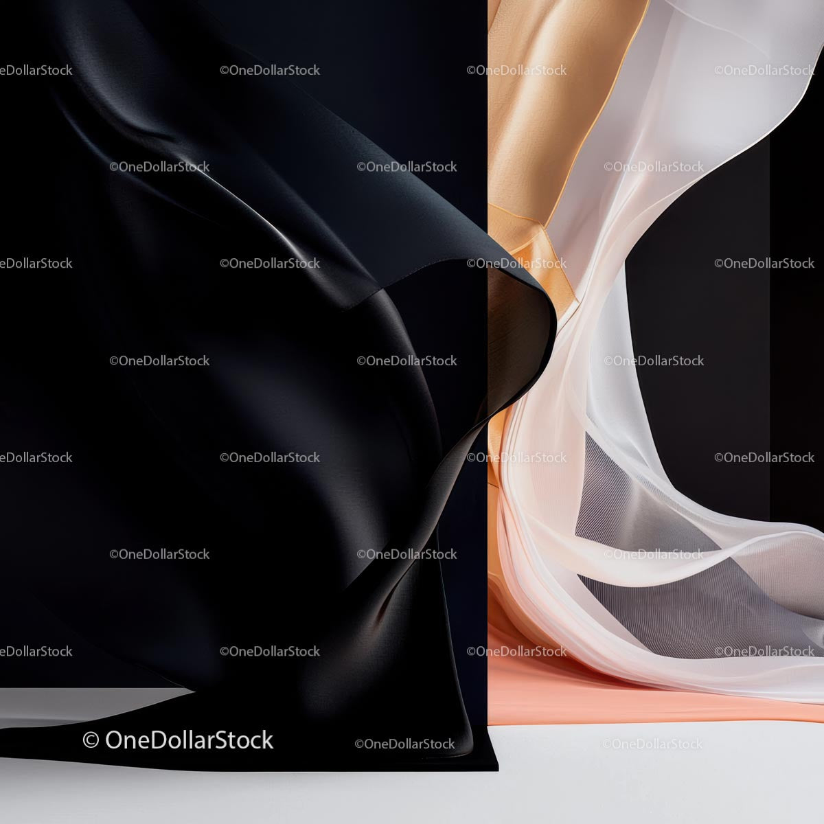 Elegancka draperia kontrastujących tkanin w ruchu