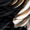 Elegant Black and Beige Drapery with Golden Accents