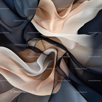 Flowing Abstract Fabric Art in Elegant Beige and Navy