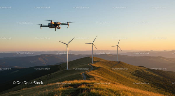 Dron Uchwycił Turbiny Wiatrowe na Malowniczym Pasmo Górskim o Zachodzie Słońca