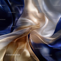 Luxurious Blue and Gold Silk Fabric with Elegant Folds