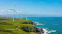 Wind Turbines Along Scenic Coastal Cliffs