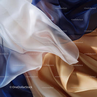 Elegant Blue, White, and Gold Draped Fabrics