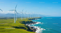 Scenic Coastal Wind Farm with Lush Green Landscape