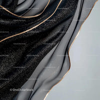 Luxurious Black Chiffon Fabric with Gold Accents