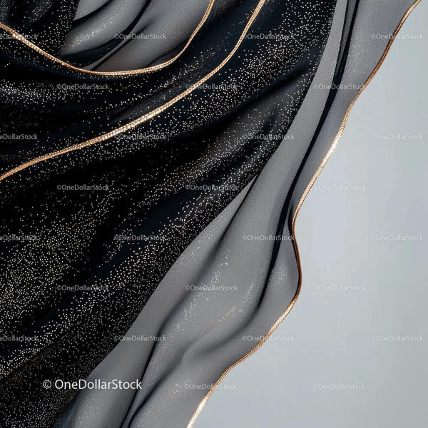 Luxurious Black Chiffon Fabric with Gold Accents