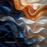 Glittering Abstract Fabric with Silver and Gold Waves