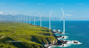 Coastal Wind Farm with Turbines on Green Hills