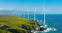 Coastal Wind Farm with Turbines on Green Hills