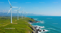 Wind Turbines Along a Stunning Oceanfront Cliff