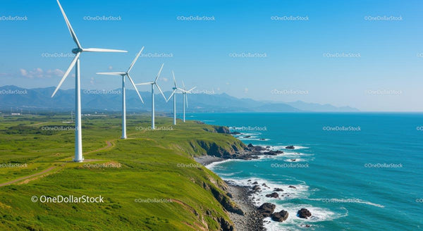 Turbiny Wiatrowe na Zachwycającym Klifie Nad Oceanem
