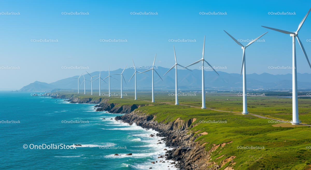 Wind Turbines Along Scenic Coastal Cliffs