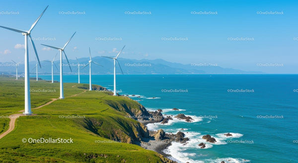 Turbiny Wiatrowe na Żywych Zielonych Wzgórzach Nadmorskich