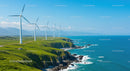 Wind Turbines Along Scenic Coastal Green Hills