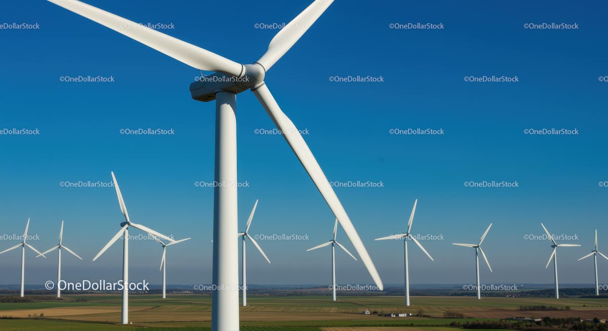 Wind Turbines in a Sunny Countryside Landscape