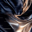 Elegant Blue and Gold Silk Fabric with Glossy Folds