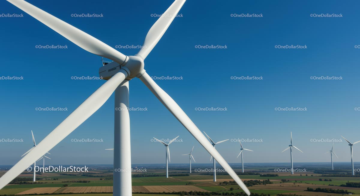 Wind Turbines on a Clear Day in the Countryside