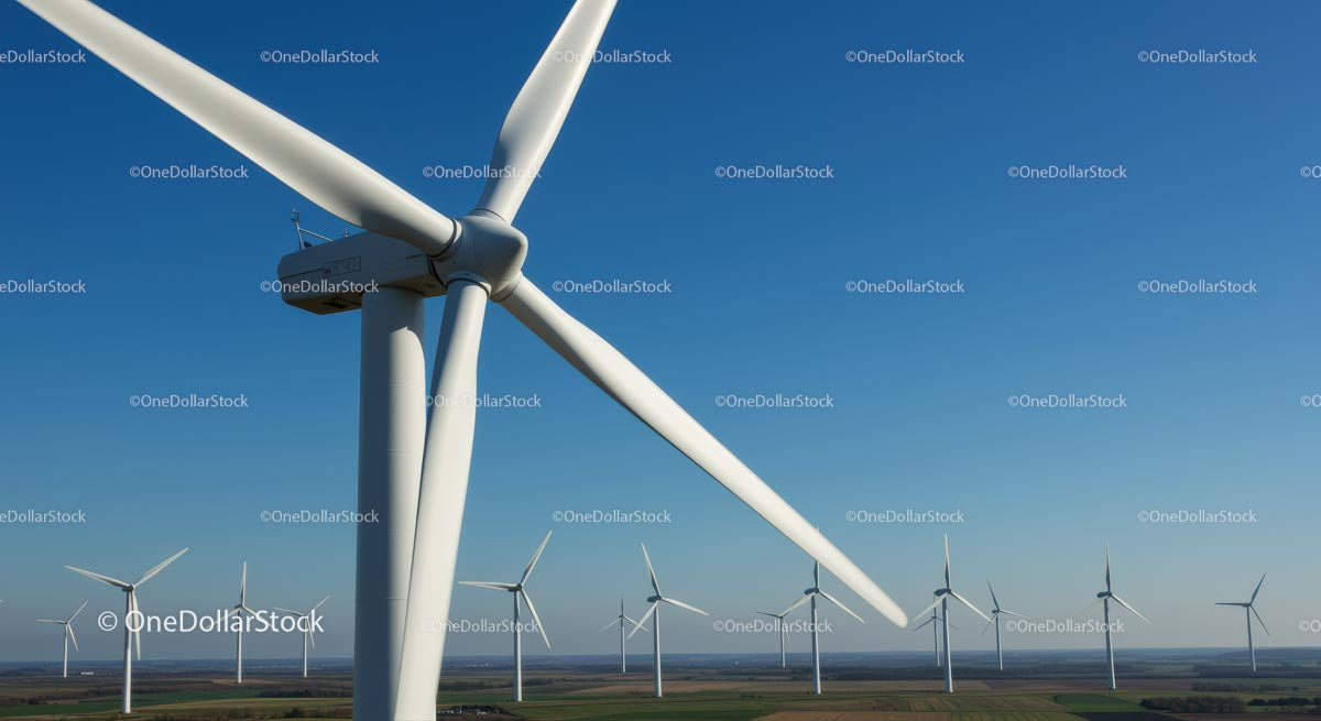 Duża turbina wiatrowa na tle czystego, błękitnego nieba