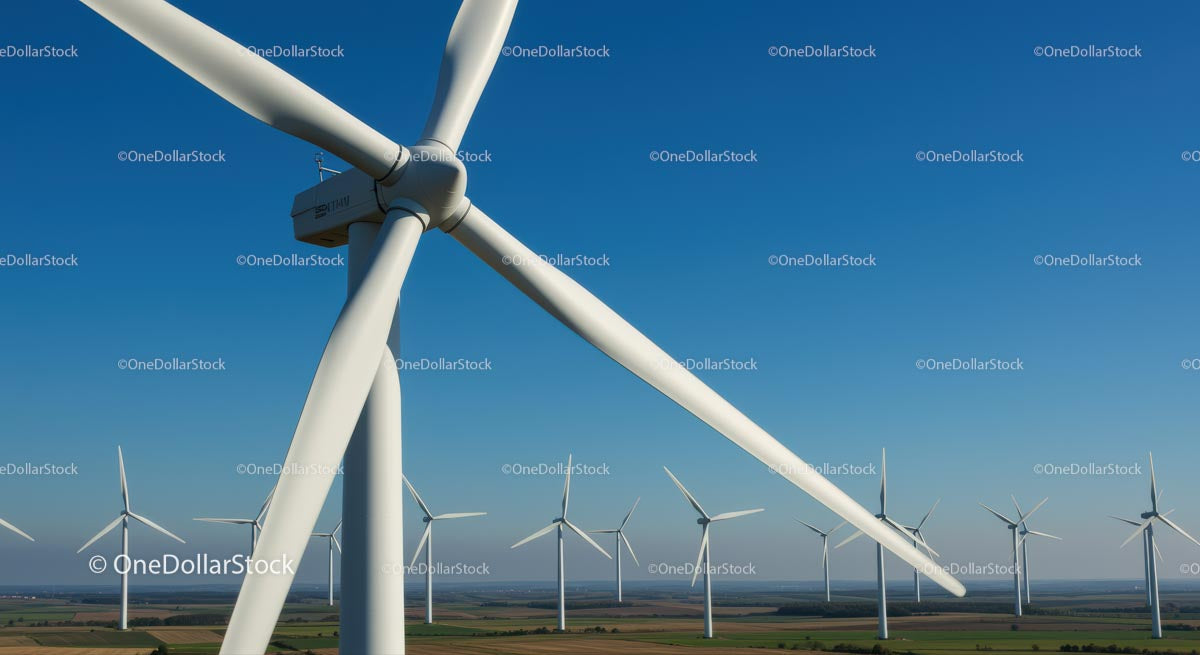 Wind Turbines in a Sunny Wind Farm Landscape