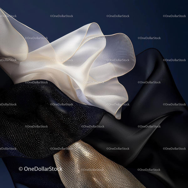 Luxurious Black and White Silk with Golden Accents