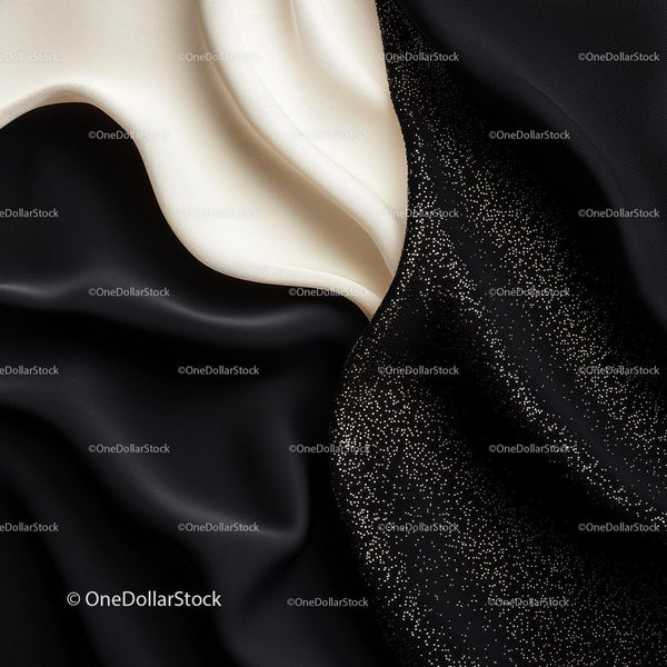 Elegant Black and White Silk Fabric with Shimmering Details